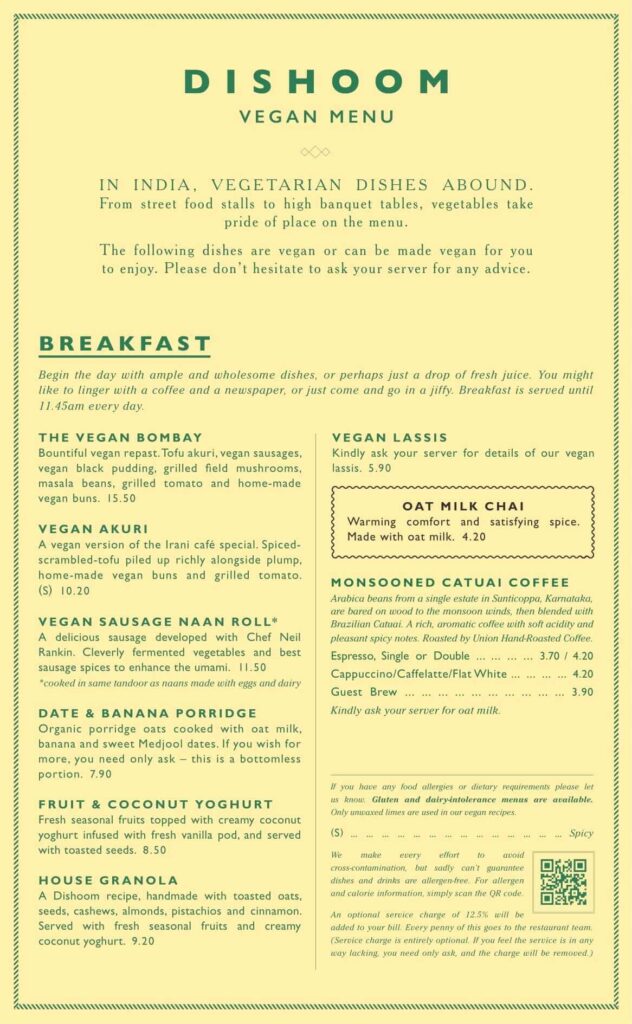 Dishoom Shoreditch London Vegan Menu
