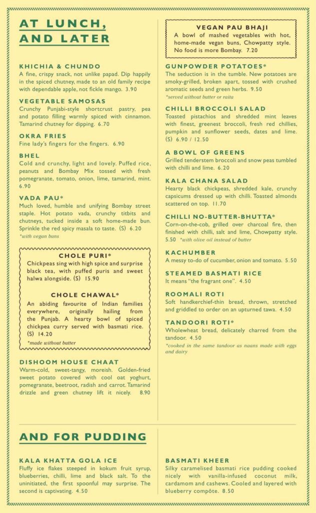 Dishoom Shoreditch Vegan Menu