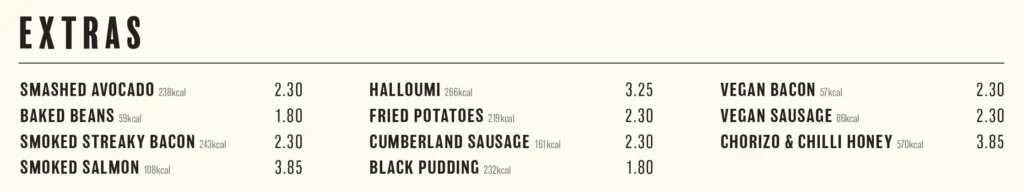 Bills Extras Menu