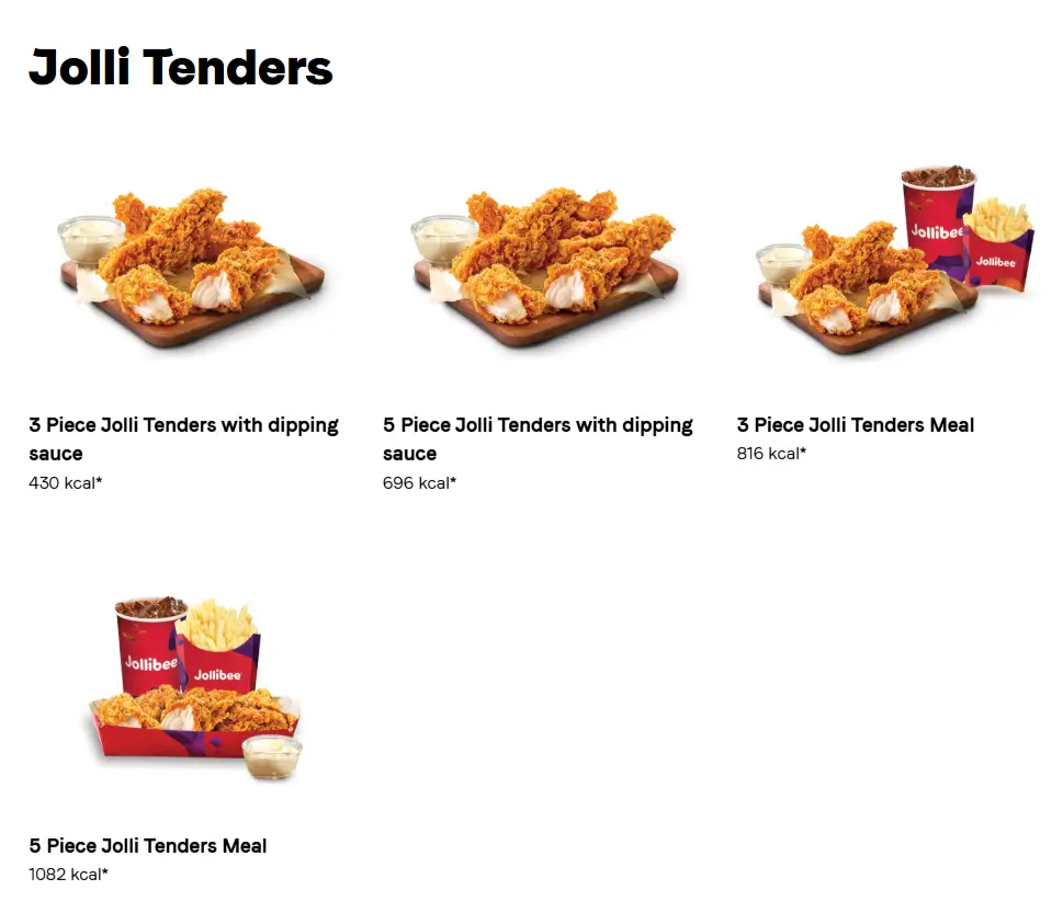 Jolli Tenders Menu