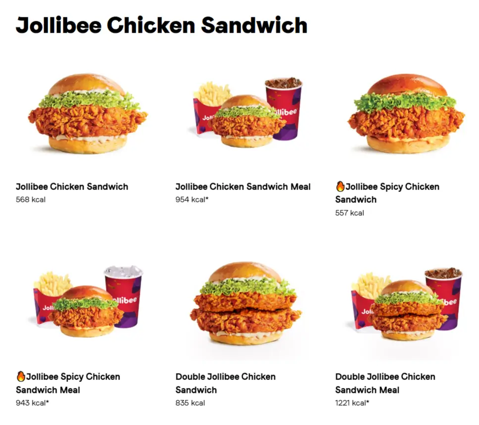 Jollibee Chicken Sandwich Menu
