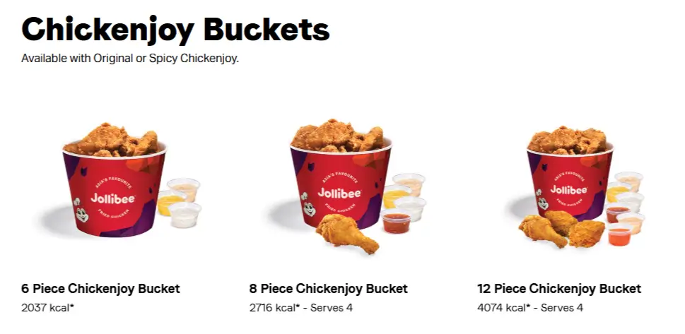 Jollibee ChickenJoy Buckets Menu