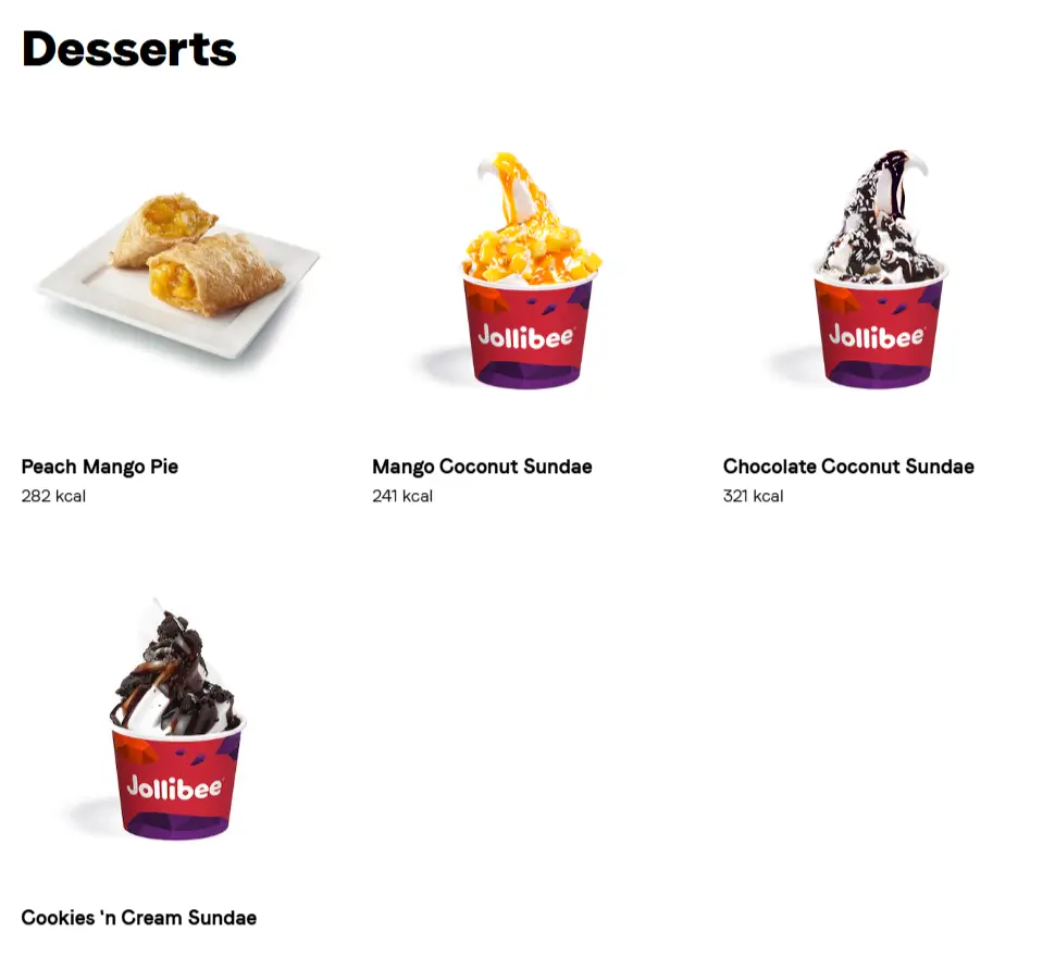 Jollibee Desserts Menu