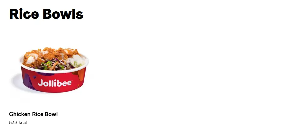 Jollibee Rice Bowls Menu