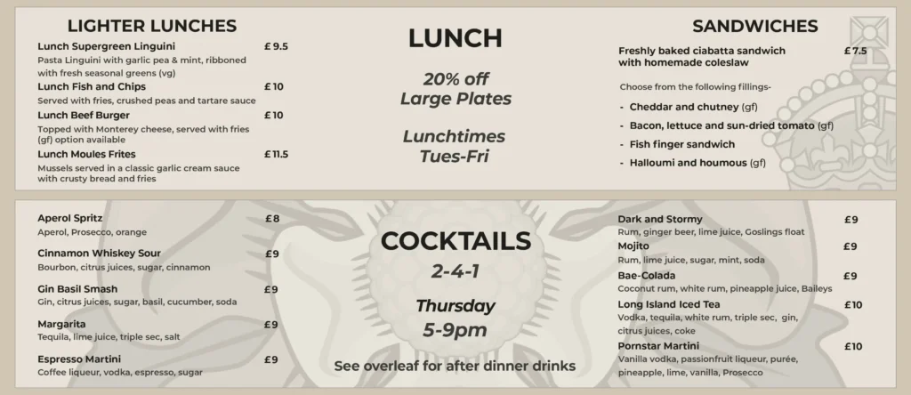 Rose and Crown Lunch Menu