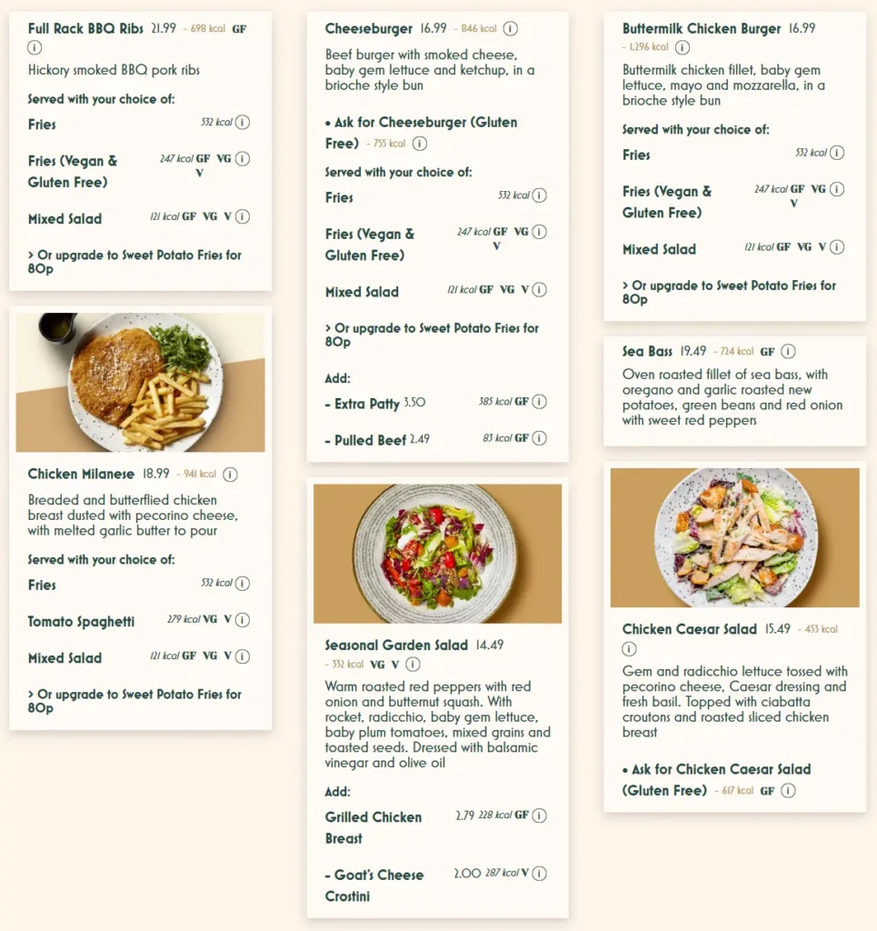 Bella Italia Other Dishes Menu