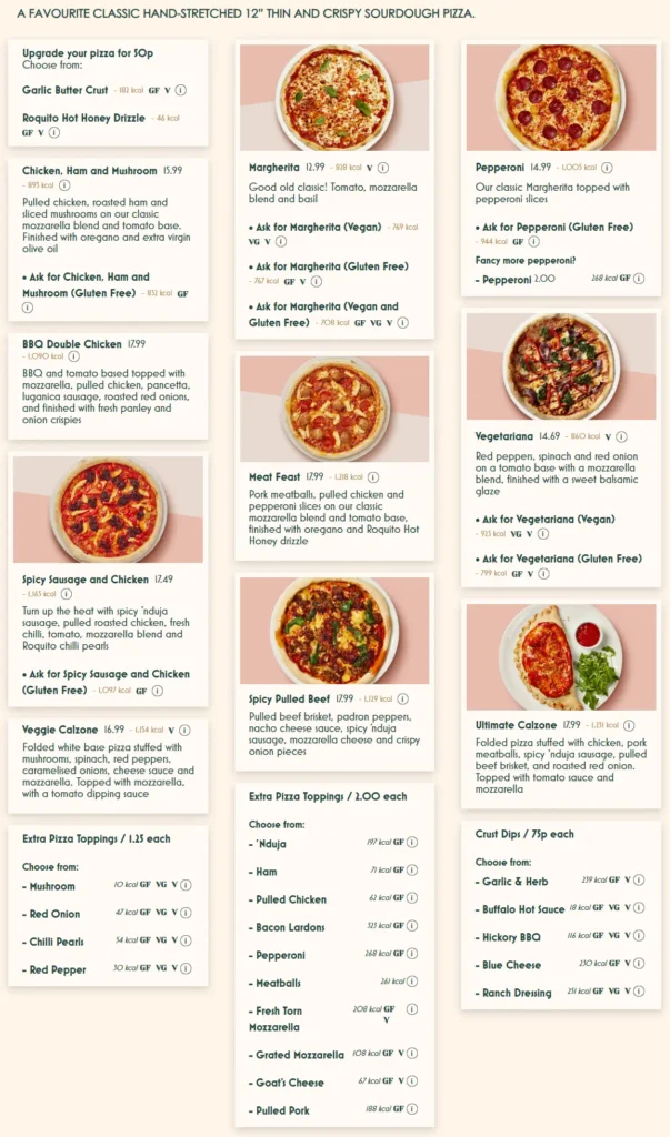 Bella Italia Pizzas Menu