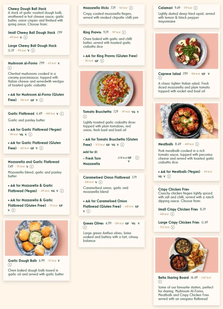Bella Italia Starters Menu