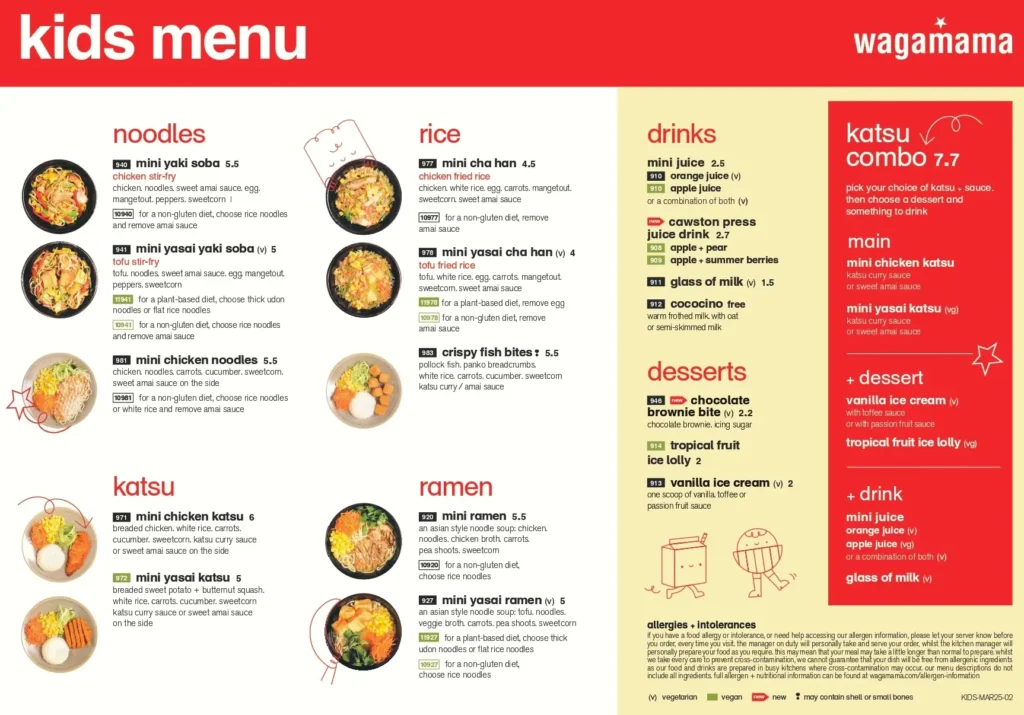 Wagamama kids menu