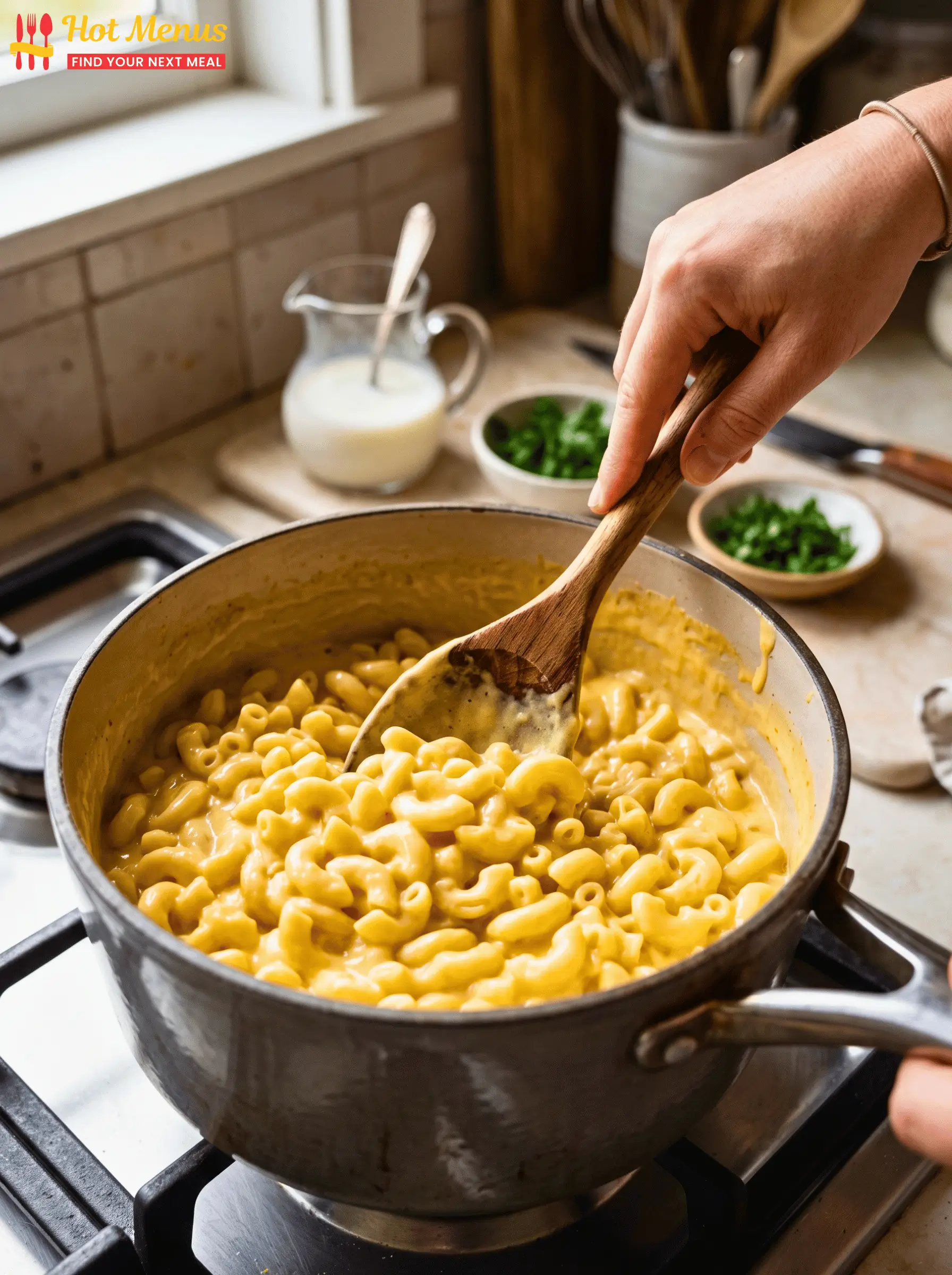cooked macaroni to the prepared cheese sauce